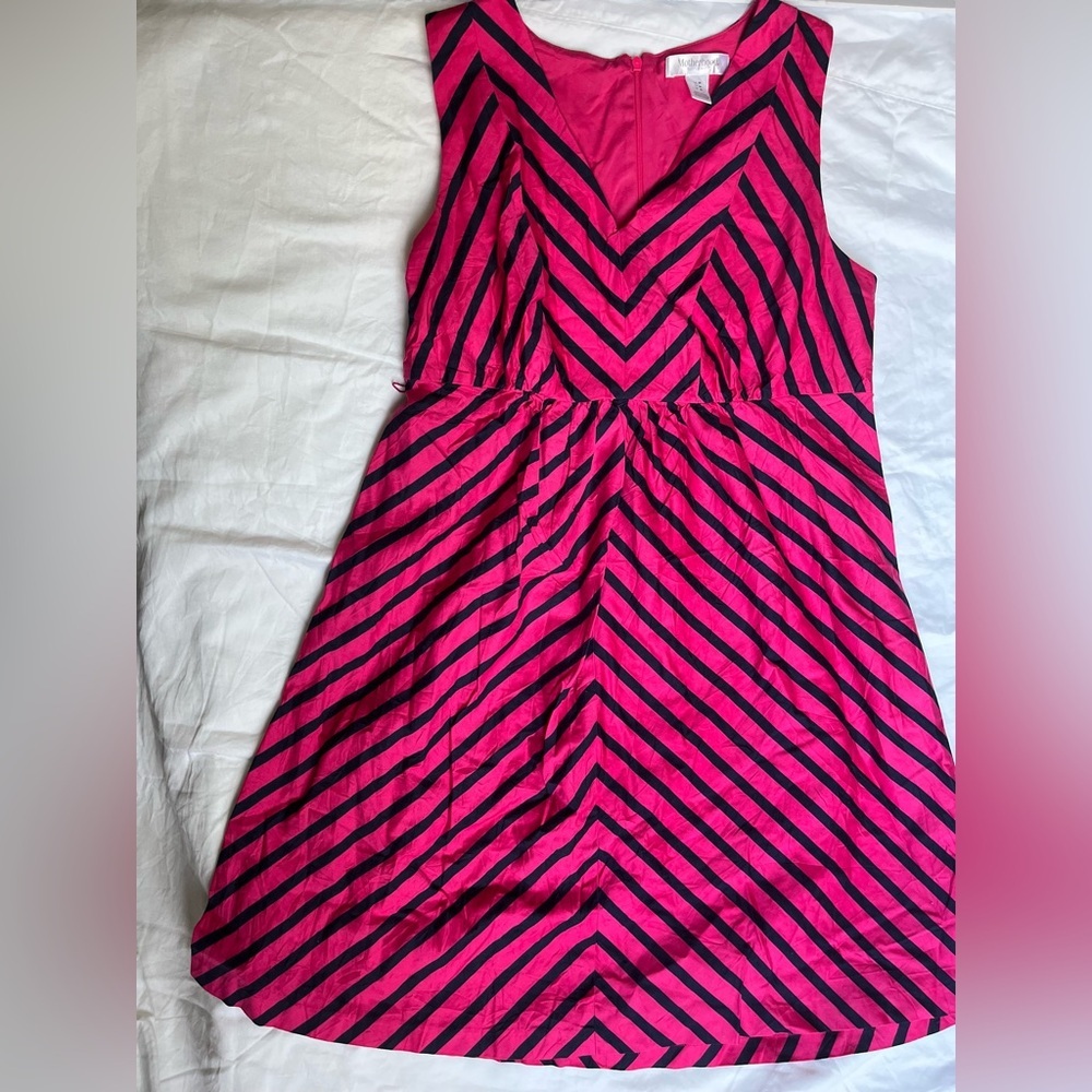 Motherhood Hot Pink & Black Chevron Maternity Midi Dress